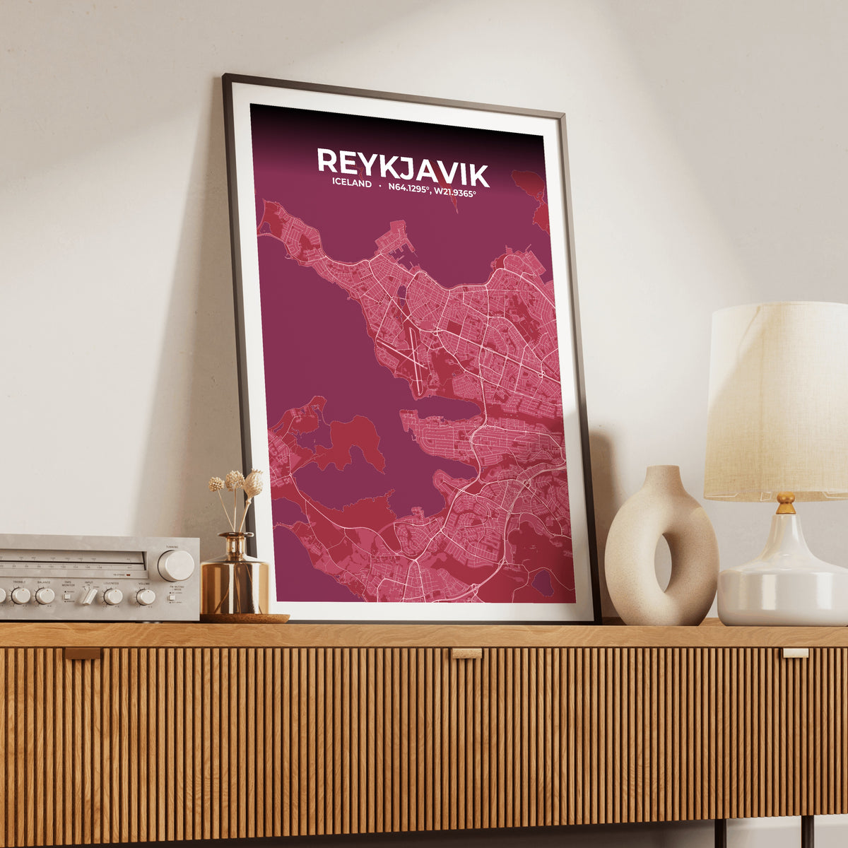 Reykjavik Scarlet Map Poster