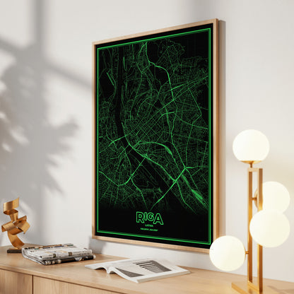 Riga Phosphor Map Poster - Phosphor Green