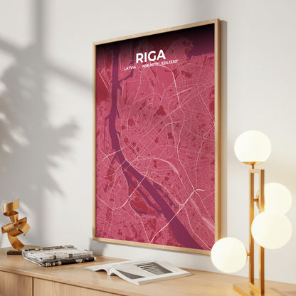 Riga Scarlet Map Poster