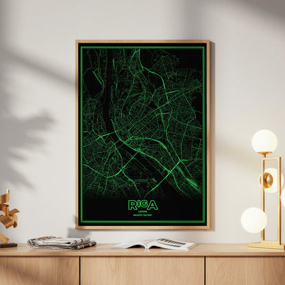 Riga Phosphor Map Poster - Phosphor Green