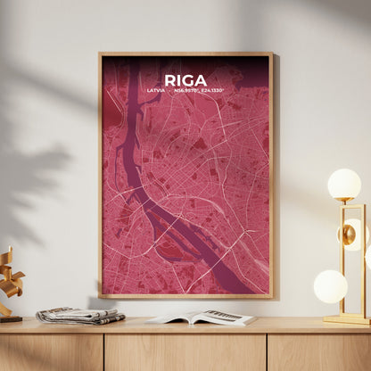 Riga Scarlet Map Poster