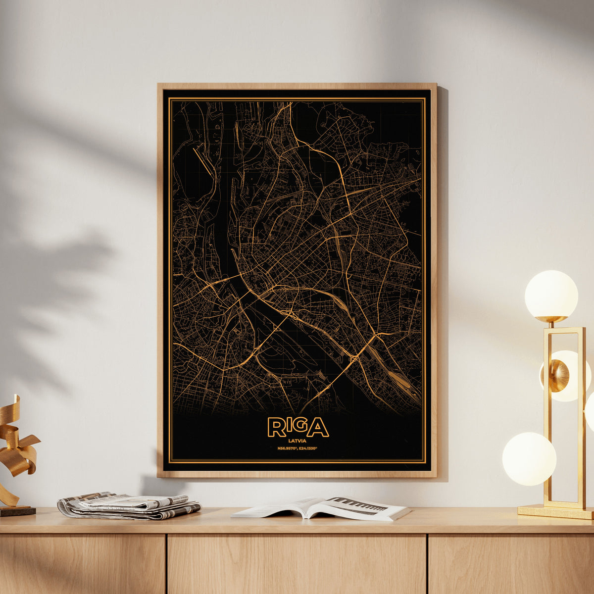Riga Phosphor Map Poster - Amber CRT