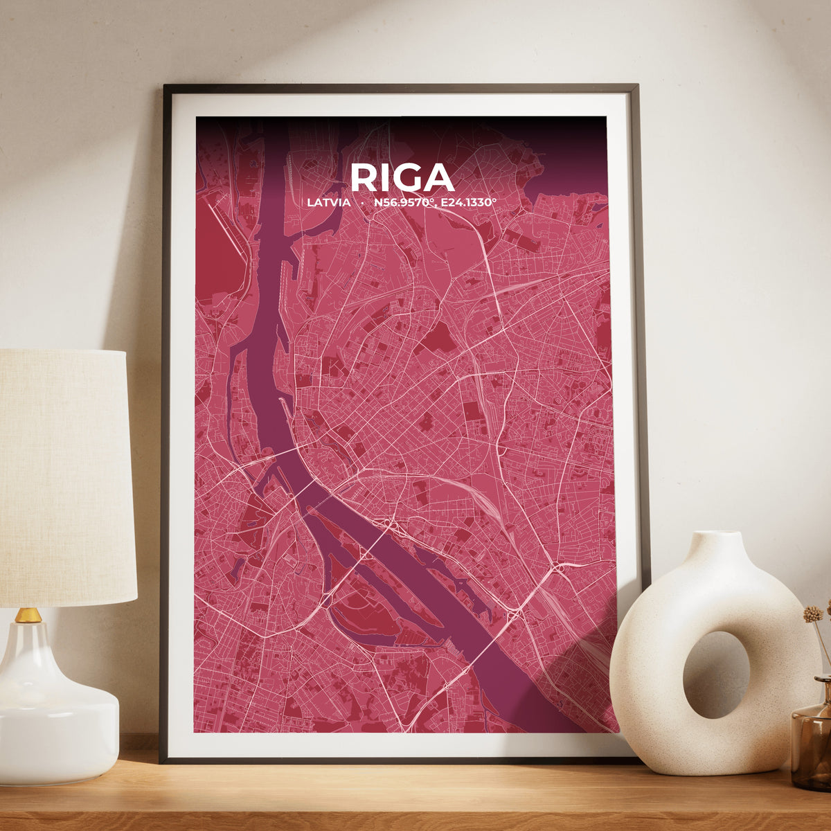 Riga Scarlet Map Poster