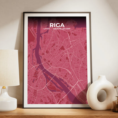 Riga Scarlet Map Poster