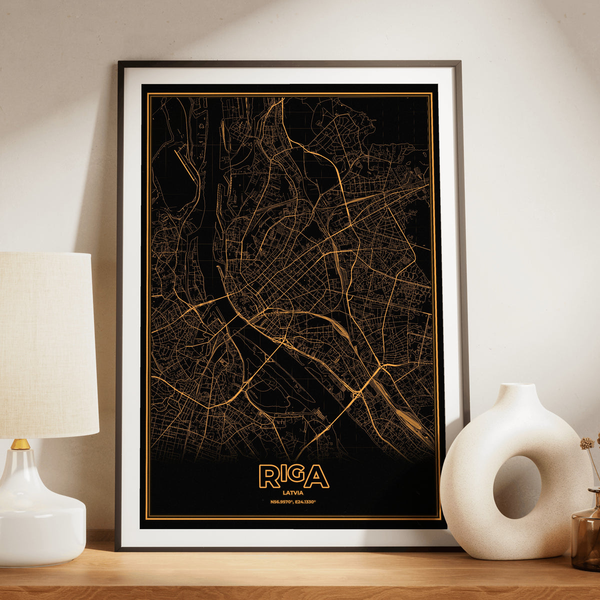 Riga Phosphor Map Poster - Amber CRT