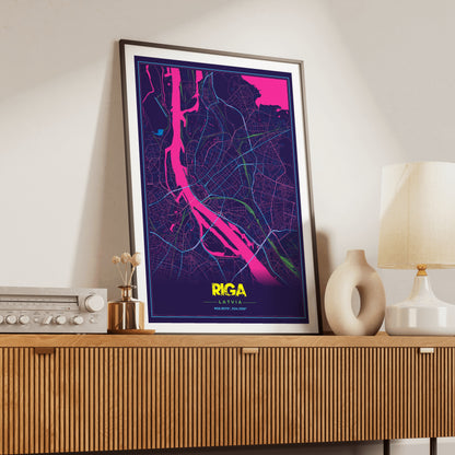 Riga Cyberpunk Map Poster