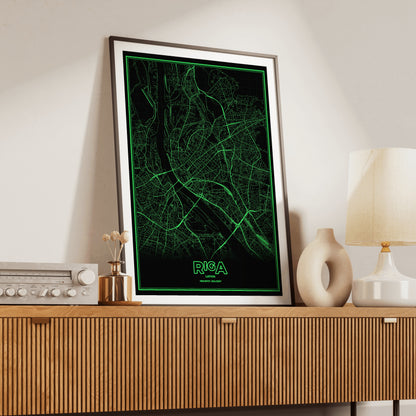 Riga Phosphor Map Poster - Phosphor Green