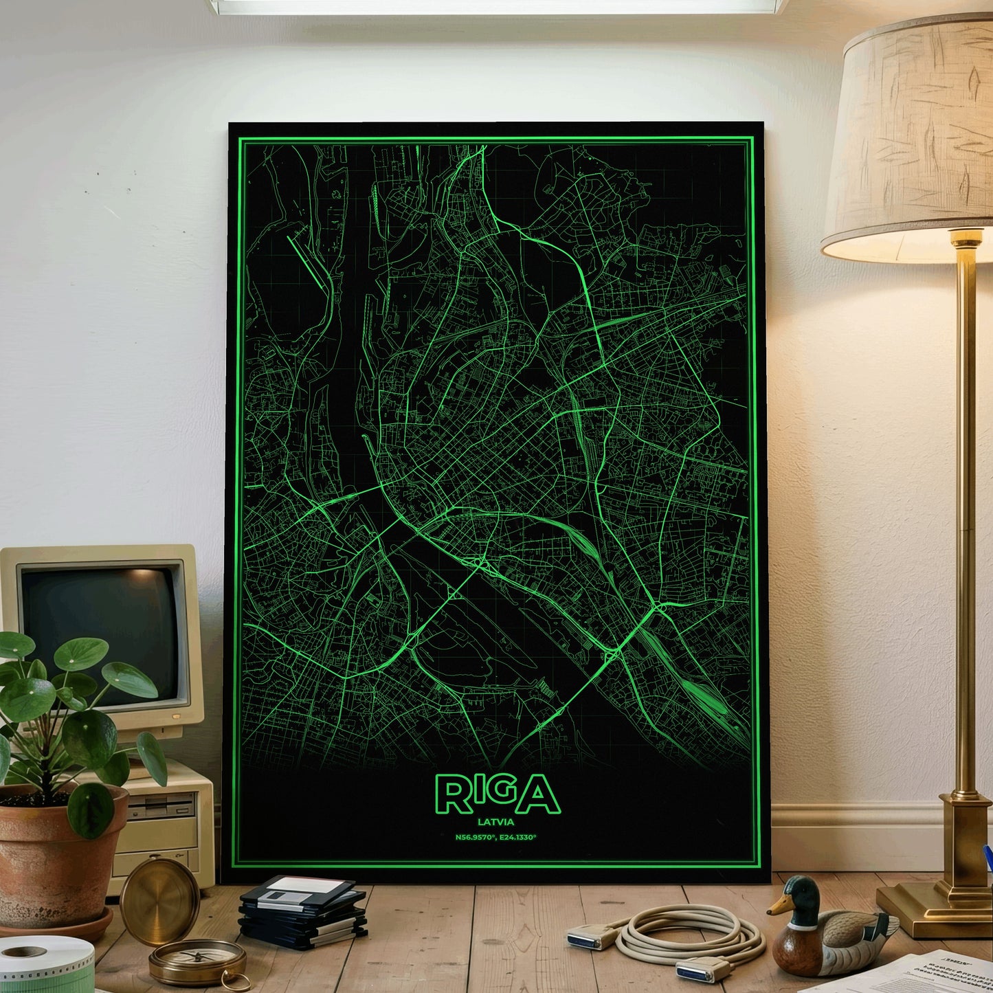 Riga Phosphor Map Poster - Phosphor Green