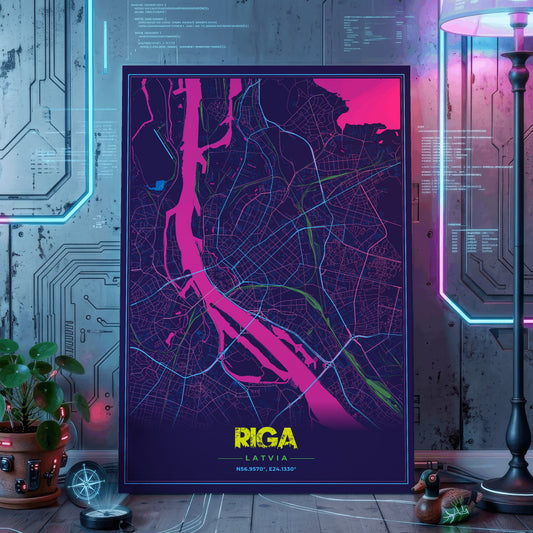 Riga Cyberpunk Map Poster