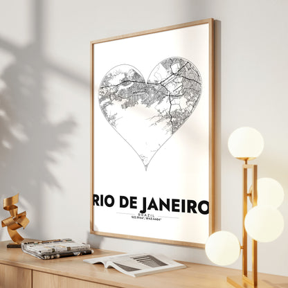 Rio de Janeiro Heart Map Poster