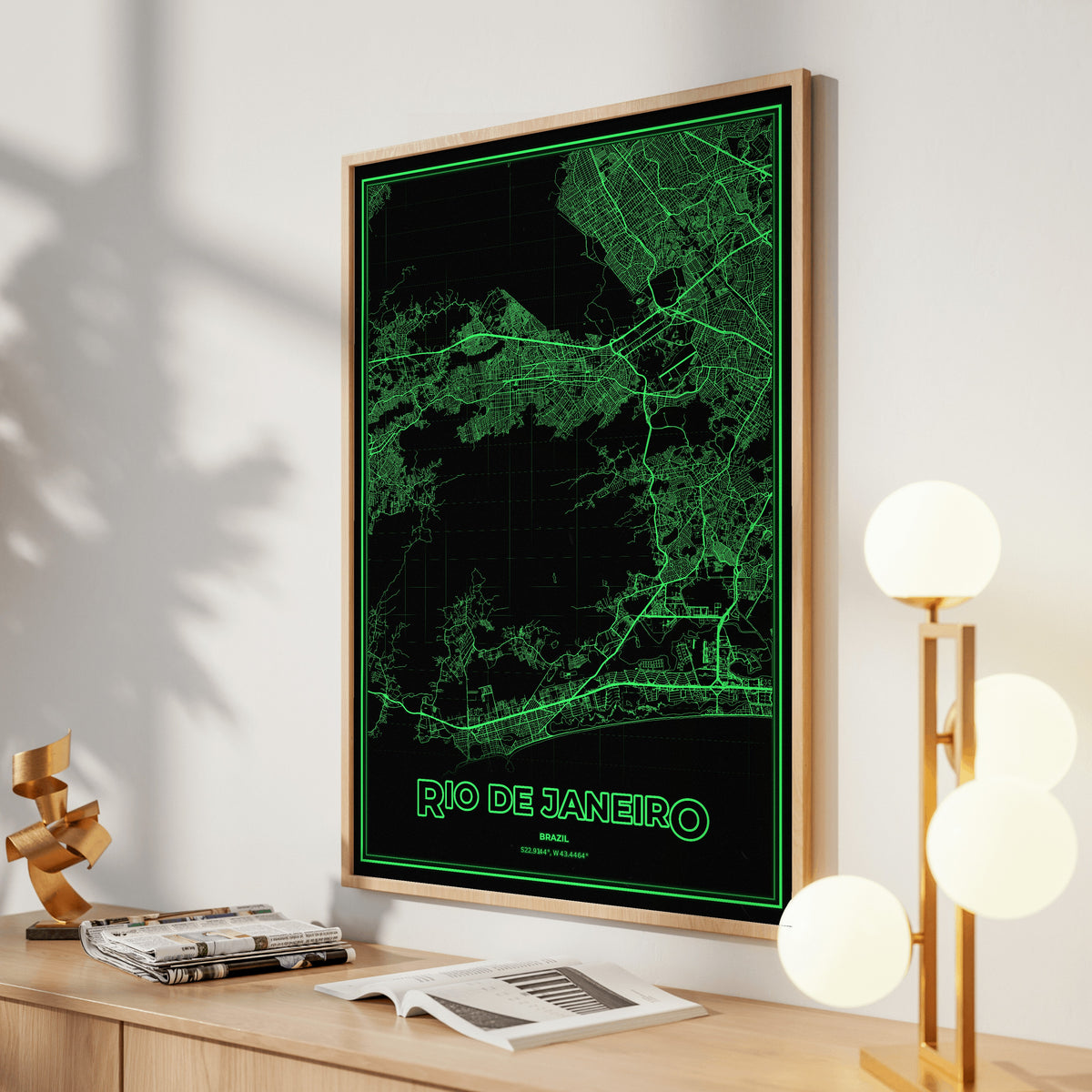 Rio de Janeiro Phosphor Map Poster - Phosphor Green