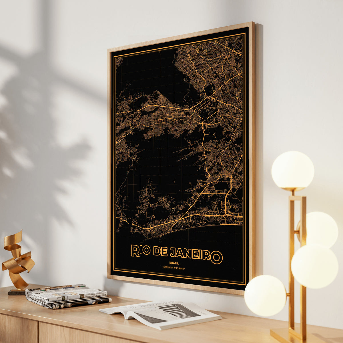 Rio de Janeiro Phosphor Map Poster - Amber CRT