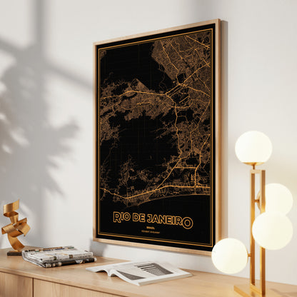 Rio de Janeiro Phosphor Map Poster - Amber CRT