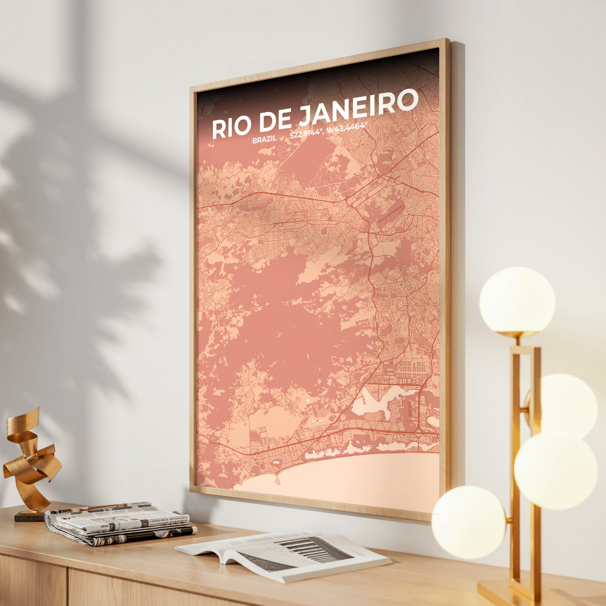 Rio de Janeiro Blush Map Poster