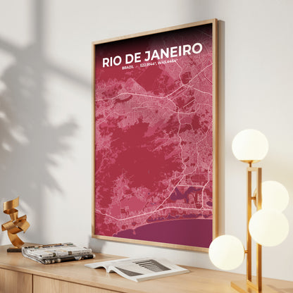 Rio de Janeiro Scarlet Map Poster