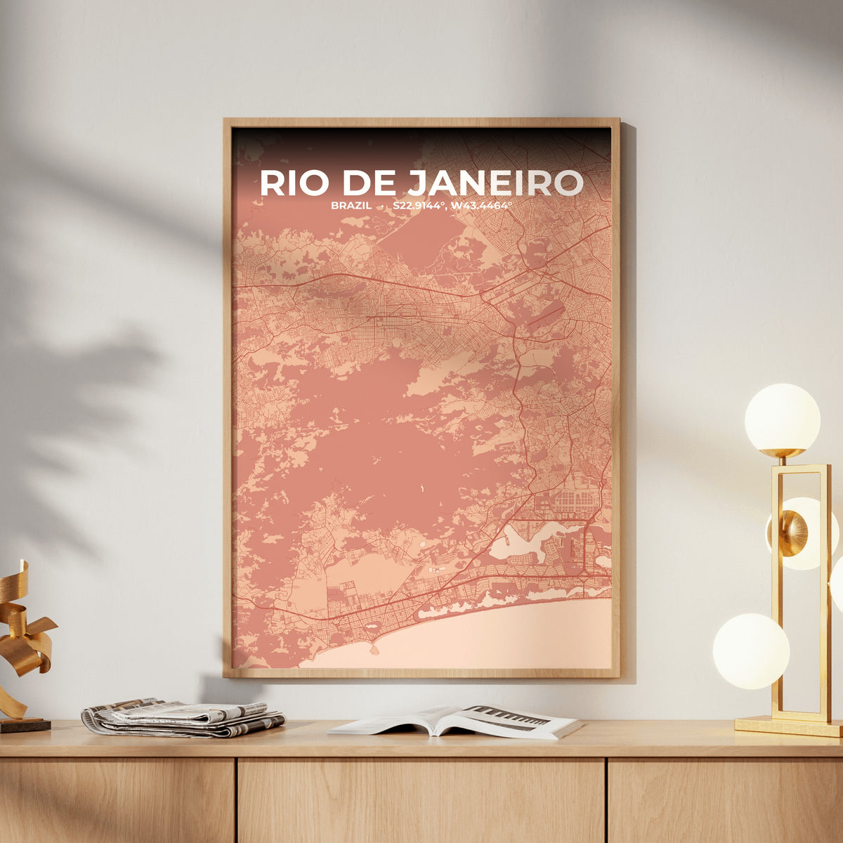 Rio de Janeiro Blush Map Poster