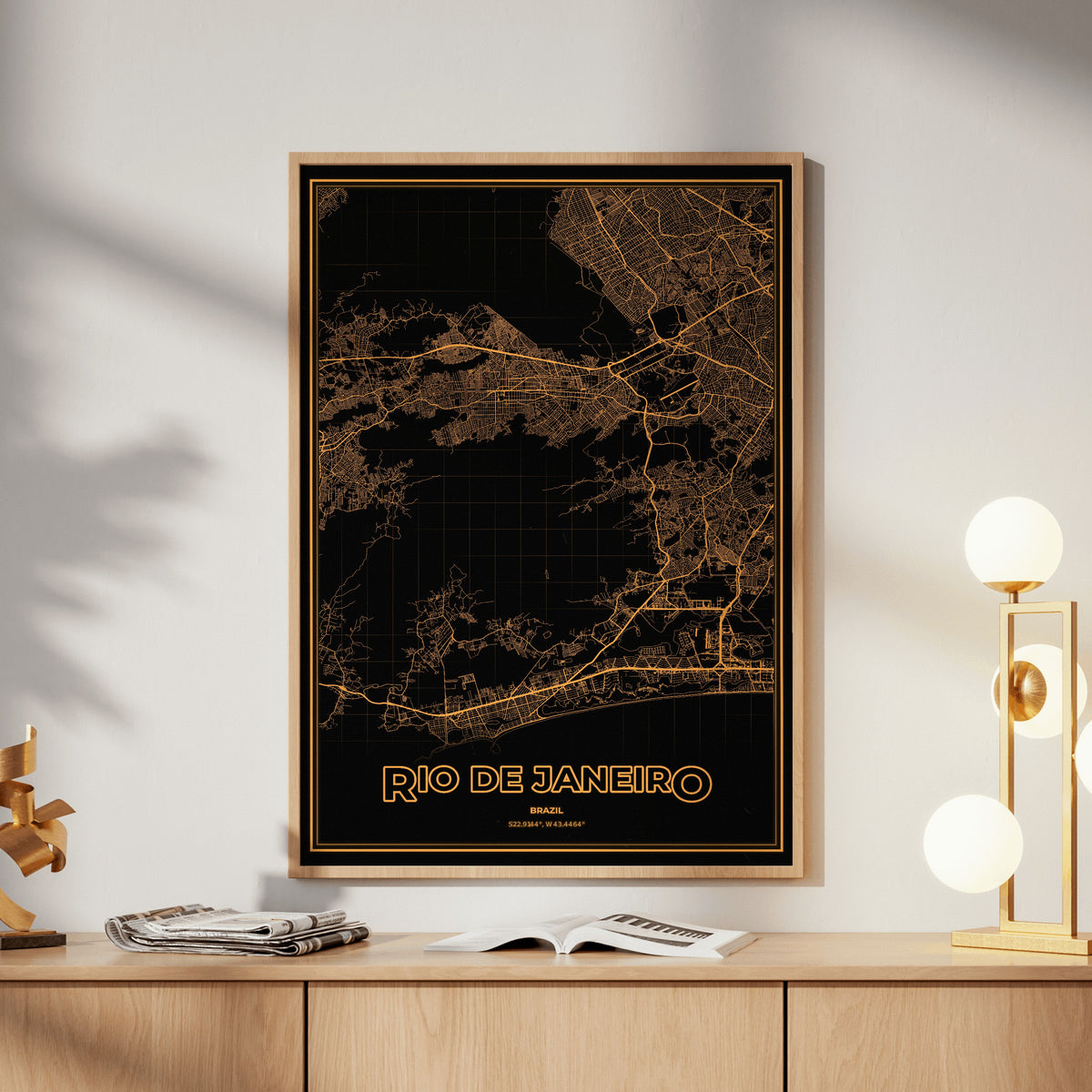 Rio de Janeiro Phosphor Map Poster - Amber CRT