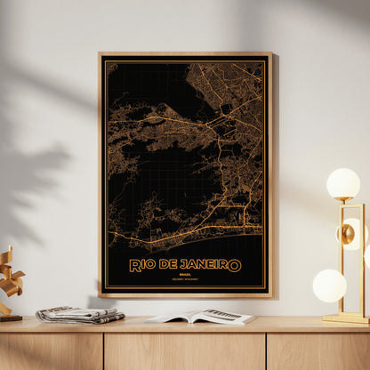 Rio de Janeiro Phosphor Map Poster - Amber CRT
