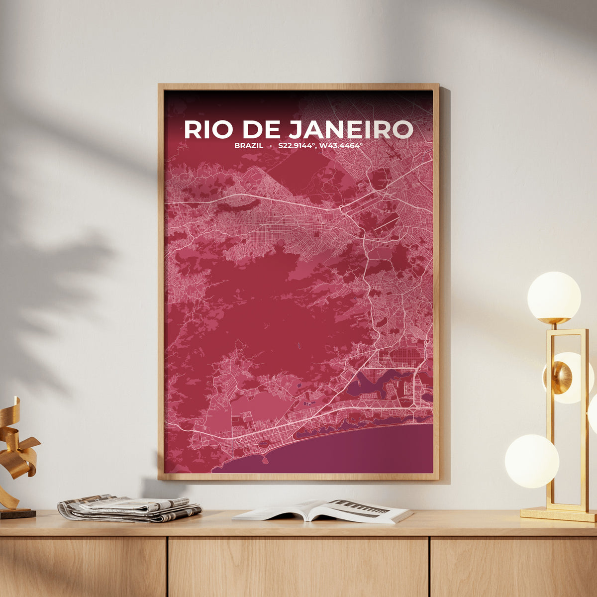 Rio de Janeiro Scarlet Map Poster