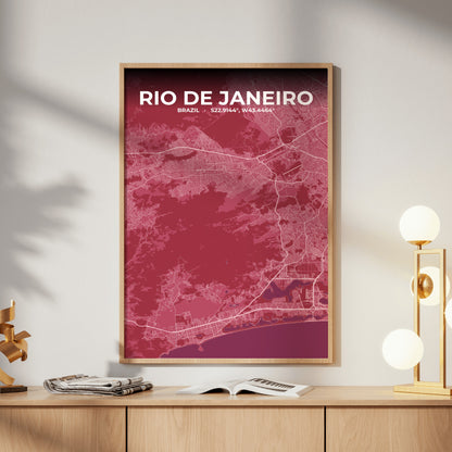 Rio de Janeiro Scarlet Map Poster