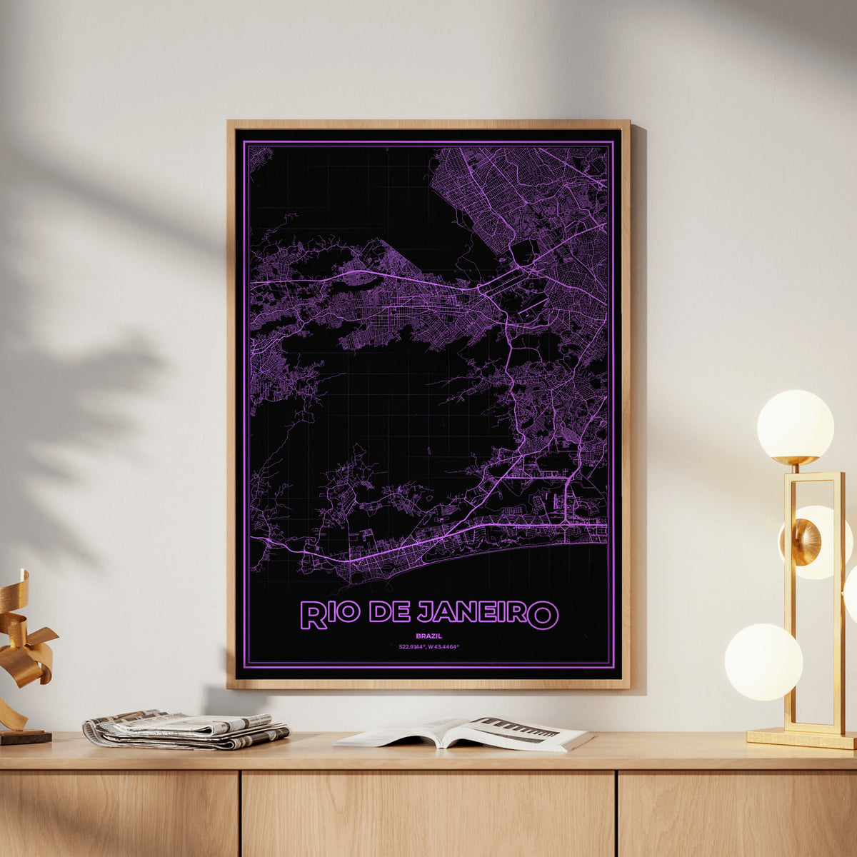 Rio de Janeiro Phosphor Map Poster - EGA Violet