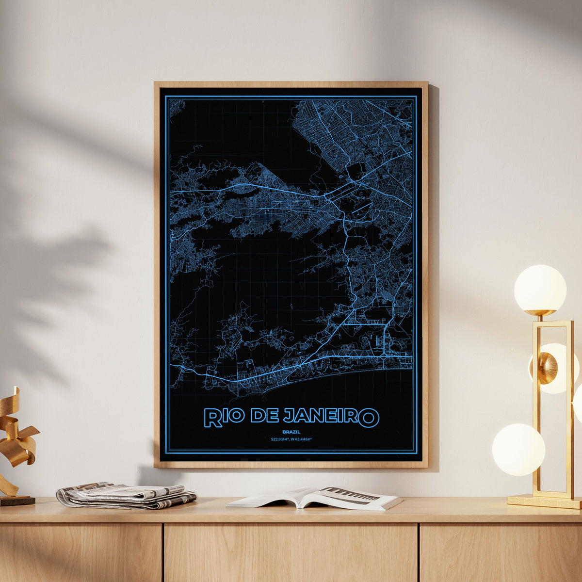 Rio de Janeiro Phosphor Map Poster - IBM Blue