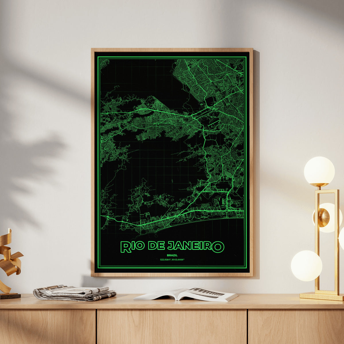 Rio de Janeiro Phosphor Map Poster - Phosphor Green