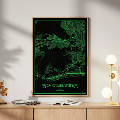 Rio de Janeiro Phosphor Map Poster - Phosphor Green