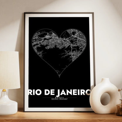 Rio de Janeiro Heart Map Poster