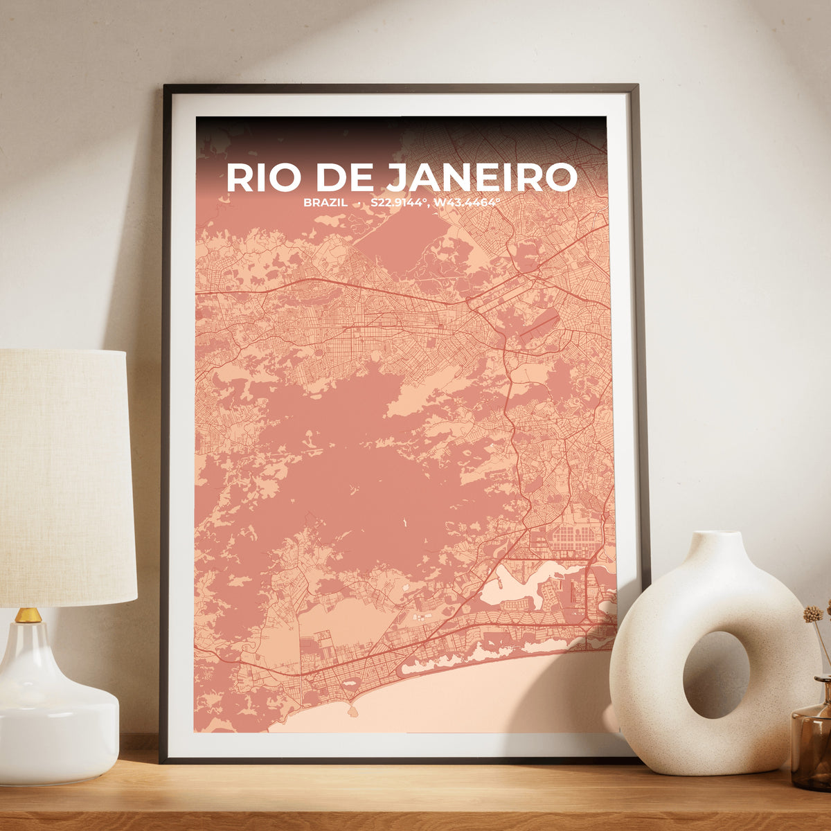 Rio de Janeiro Blush Map Poster