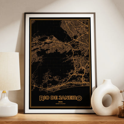 Rio de Janeiro Phosphor Map Poster - Amber CRT