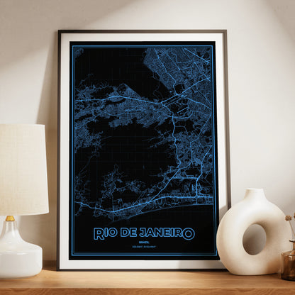 Rio de Janeiro Phosphor Map Poster - IBM Blue