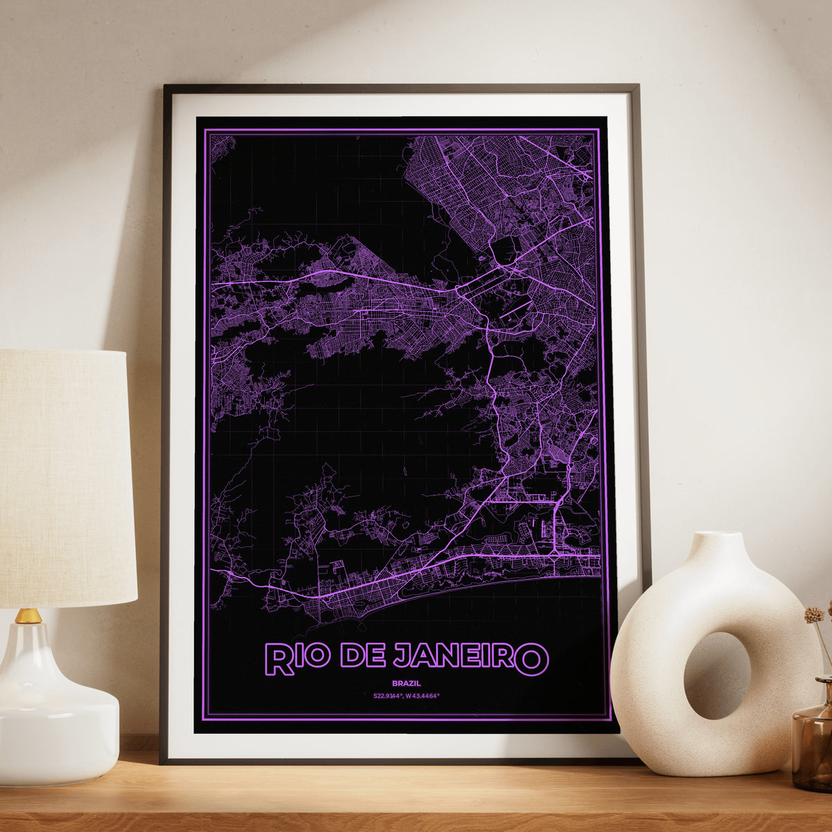 Rio de Janeiro Phosphor Map Poster - EGA Violet