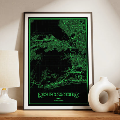 Rio de Janeiro Phosphor Map Poster - Phosphor Green