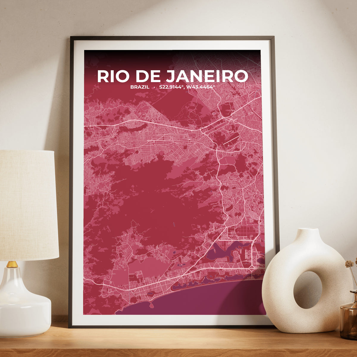 Rio de Janeiro Scarlet Map Poster