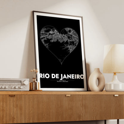 Rio de Janeiro Heart Map Poster