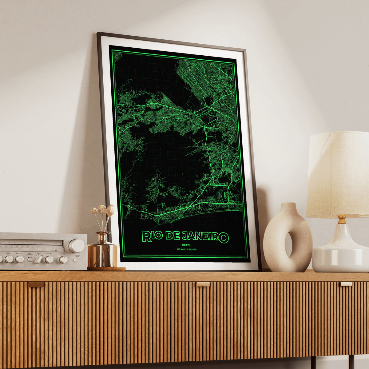 Rio de Janeiro Phosphor Map Poster - Phosphor Green