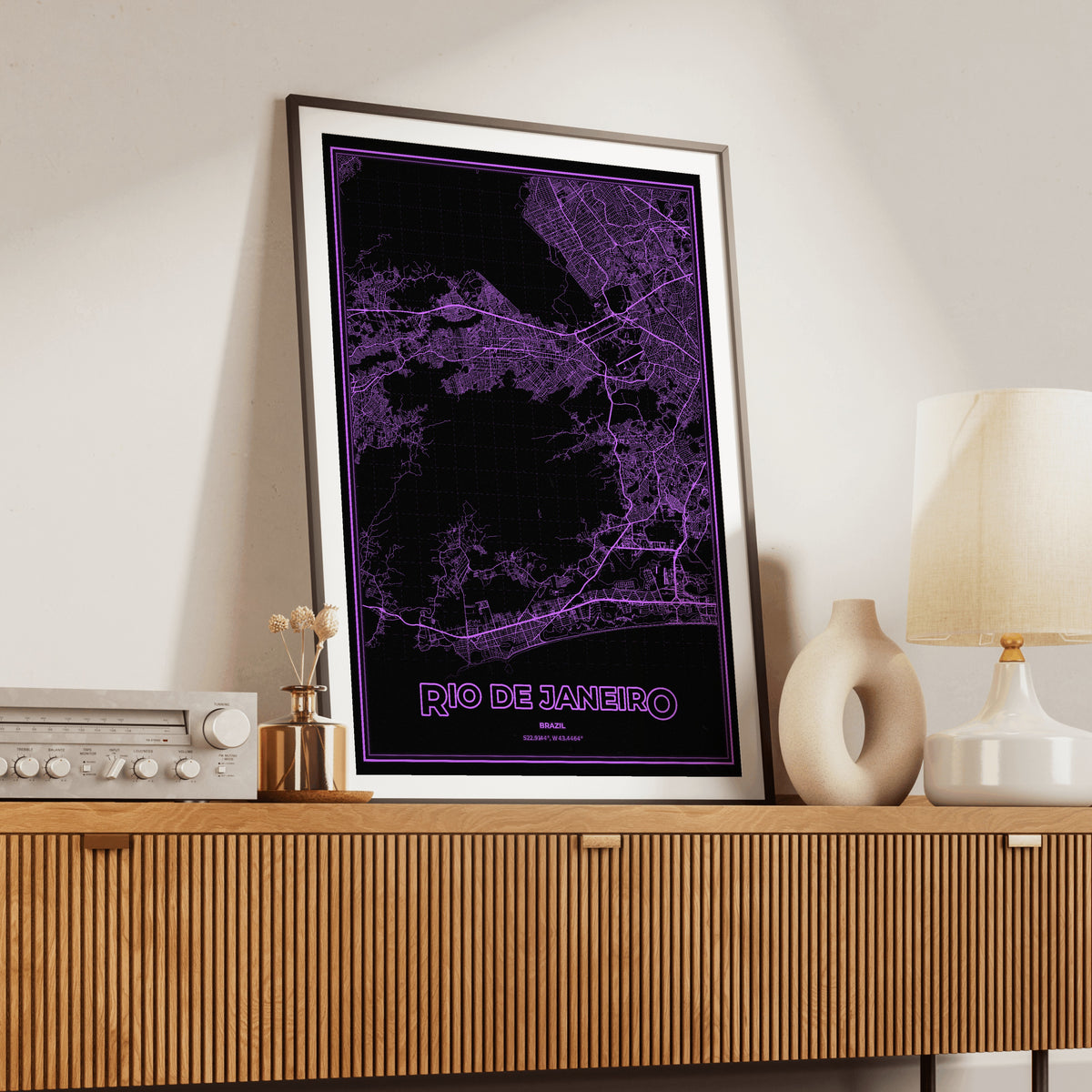 Rio de Janeiro Phosphor Map Poster - EGA Violet