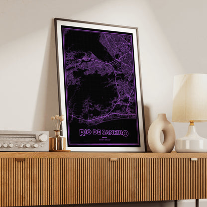 Rio de Janeiro Phosphor Map Poster - EGA Violet