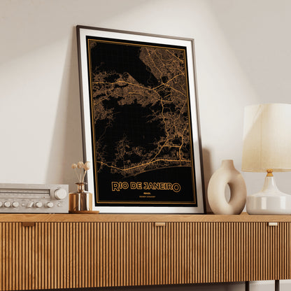 Rio de Janeiro Phosphor Map Poster - Amber CRT