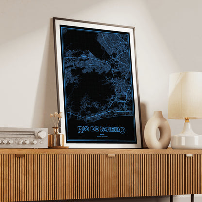Rio de Janeiro Phosphor Map Poster - IBM Blue