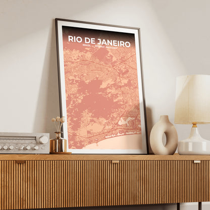 Rio de Janeiro Blush Map Poster