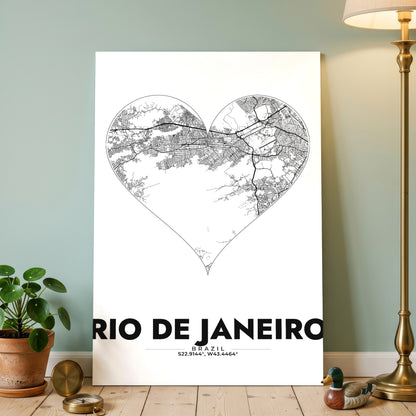 Rio de Janeiro Heart Map Poster