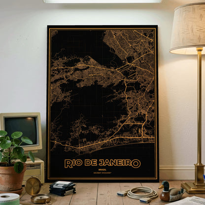 Rio de Janeiro Phosphor Map Poster - Amber CRT