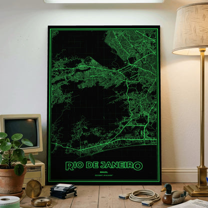 Rio de Janeiro Phosphor Map Poster - Phosphor Green