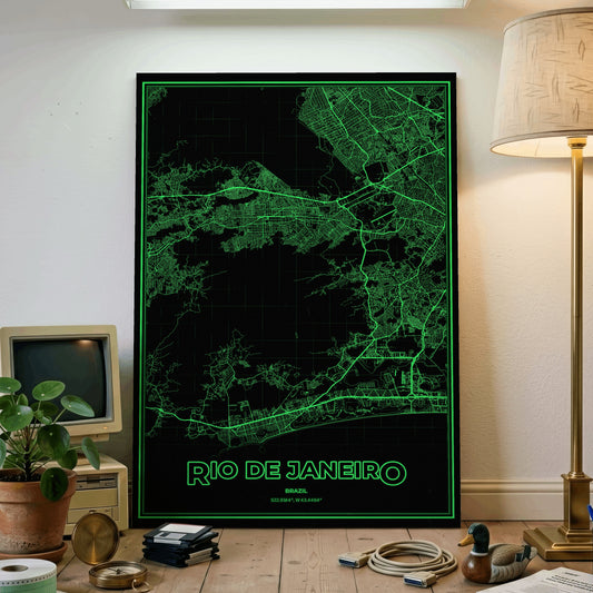 Rio de Janeiro Phosphor Map Poster - Phosphor Green