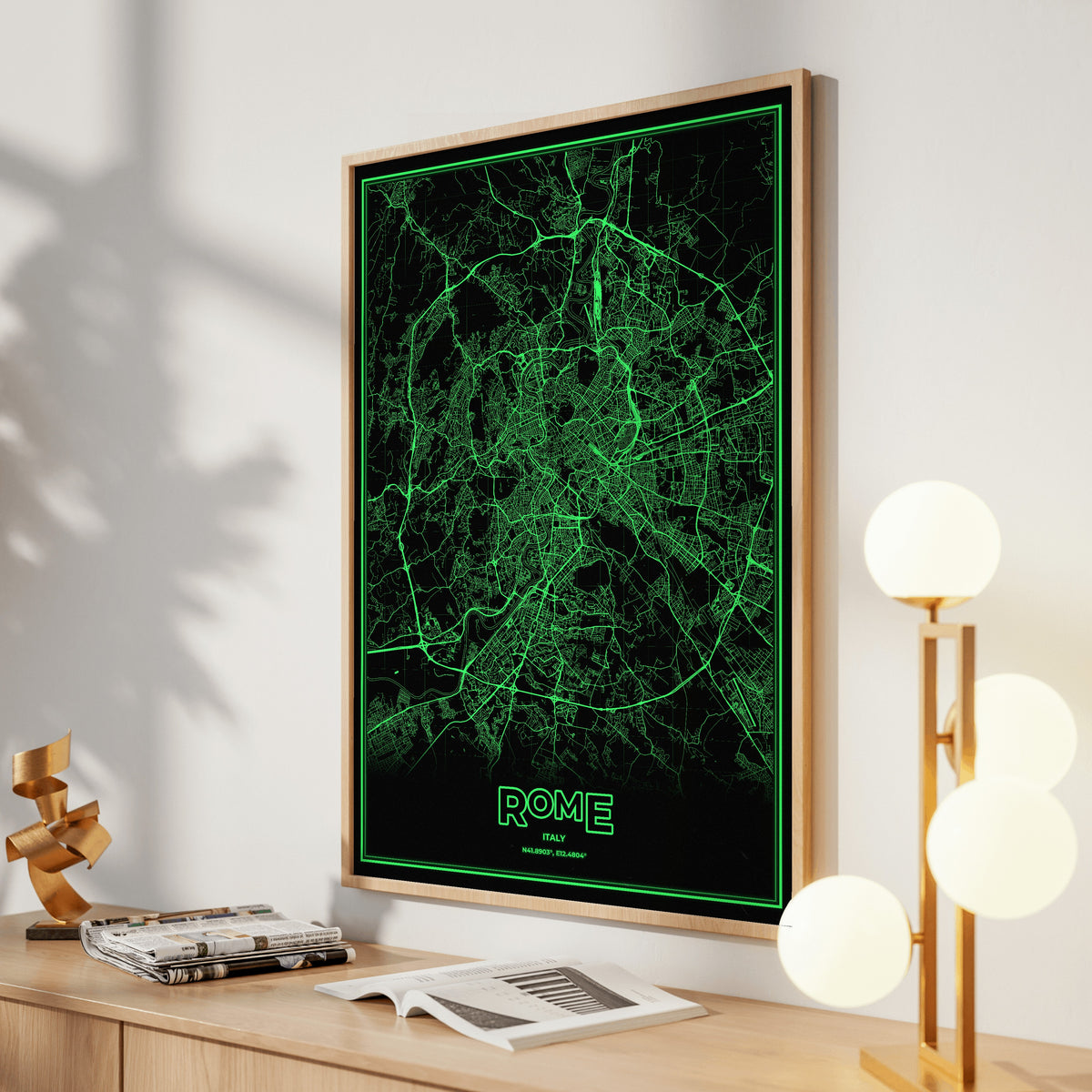 Rome Phosphor Map Poster - Phosphor Green