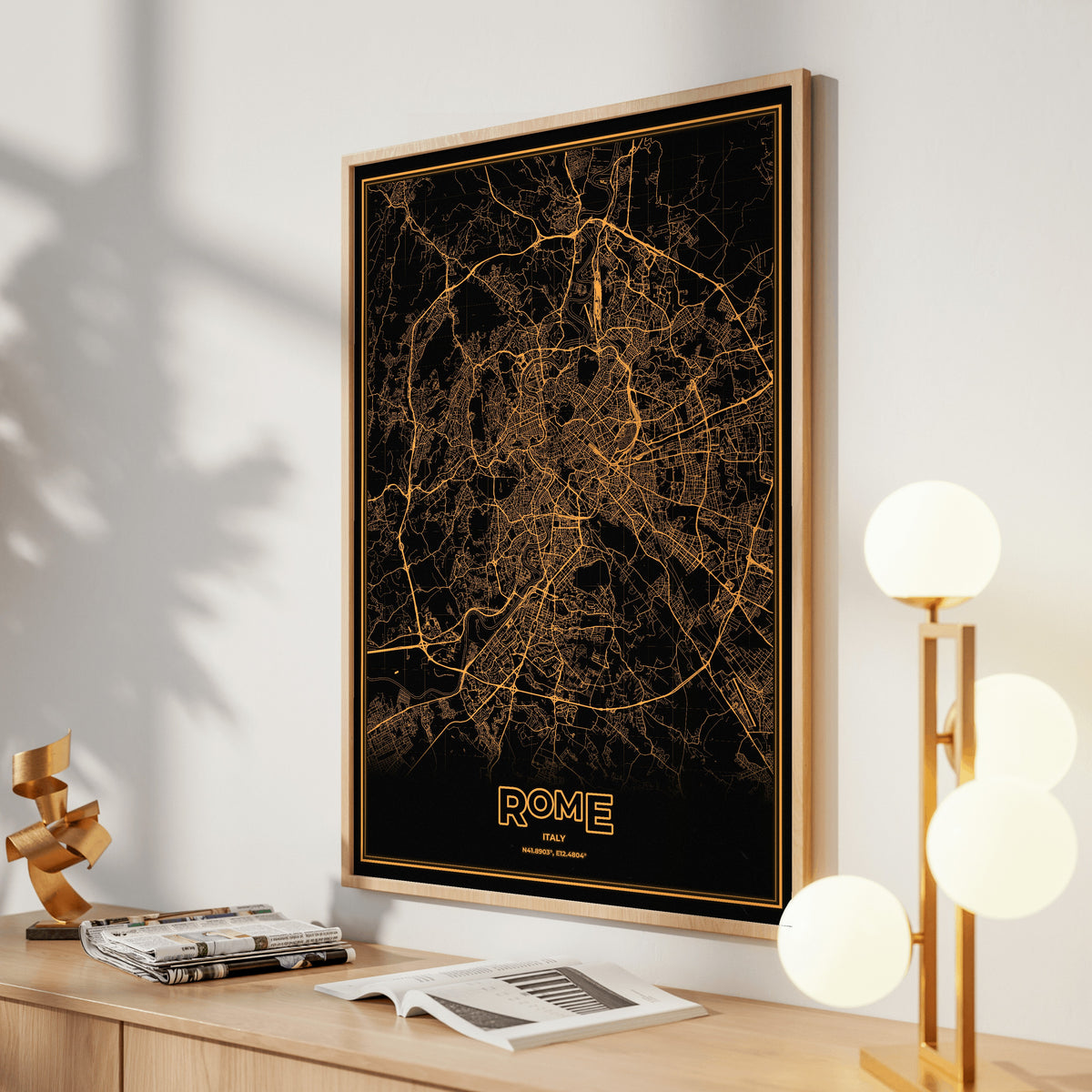 Rome Phosphor Map Poster - Amber CRT