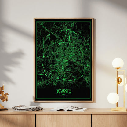 Rome Phosphor Map Poster - Phosphor Green