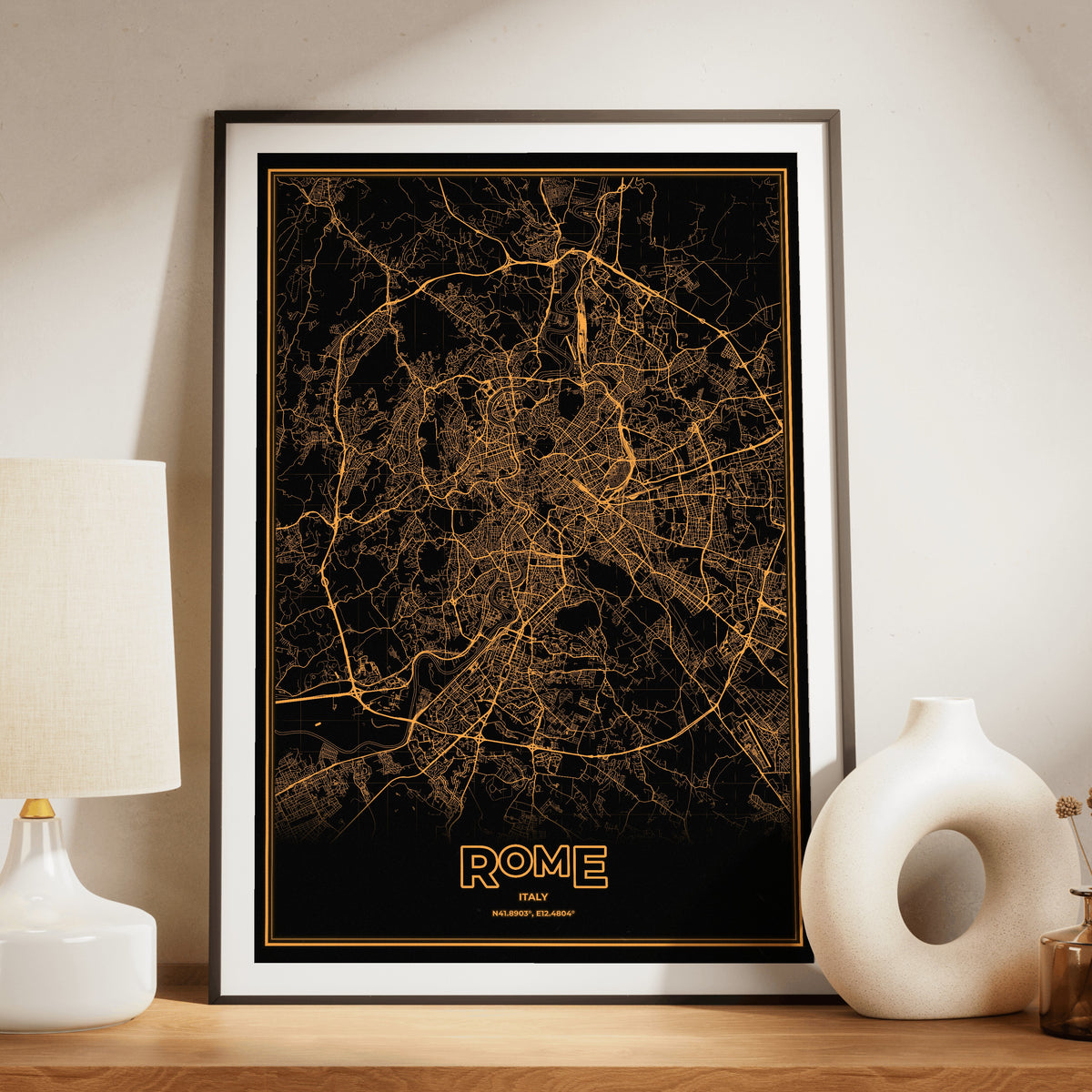 Rome Phosphor Map Poster - Amber CRT
